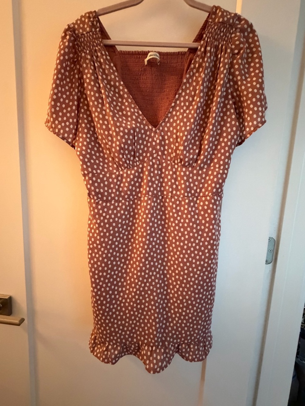 Abercrombie & Fitch Brown Polka Dot V-Neck Mini Dress